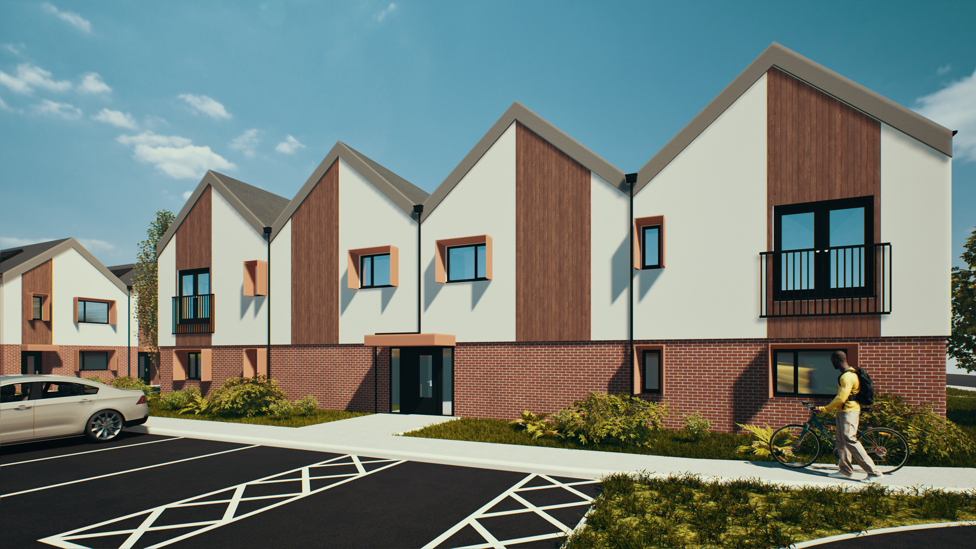 View of flats looking east from central car park